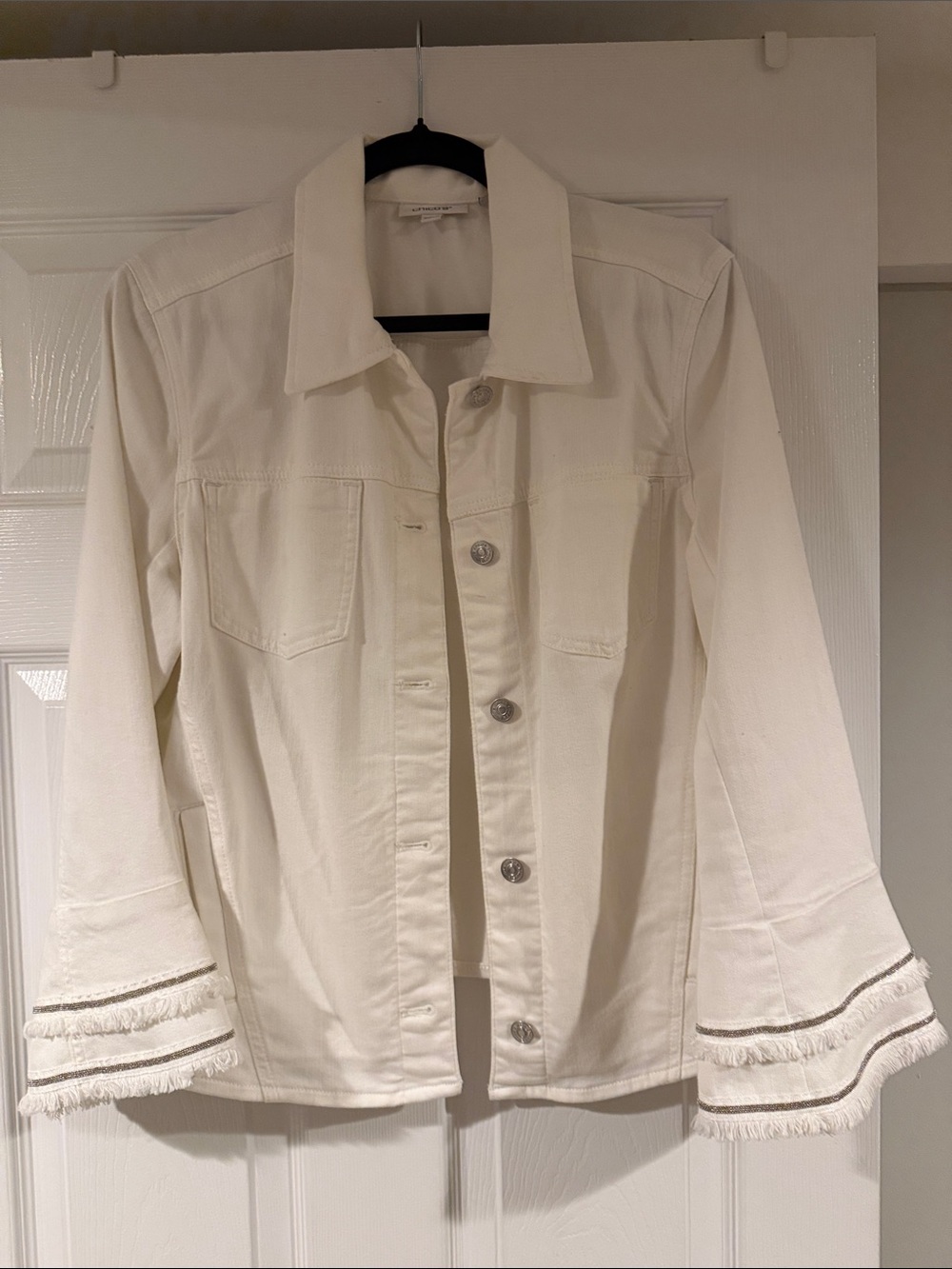 Chicos Women’s white/Cream Fringe-Trim Jacket 2/LG